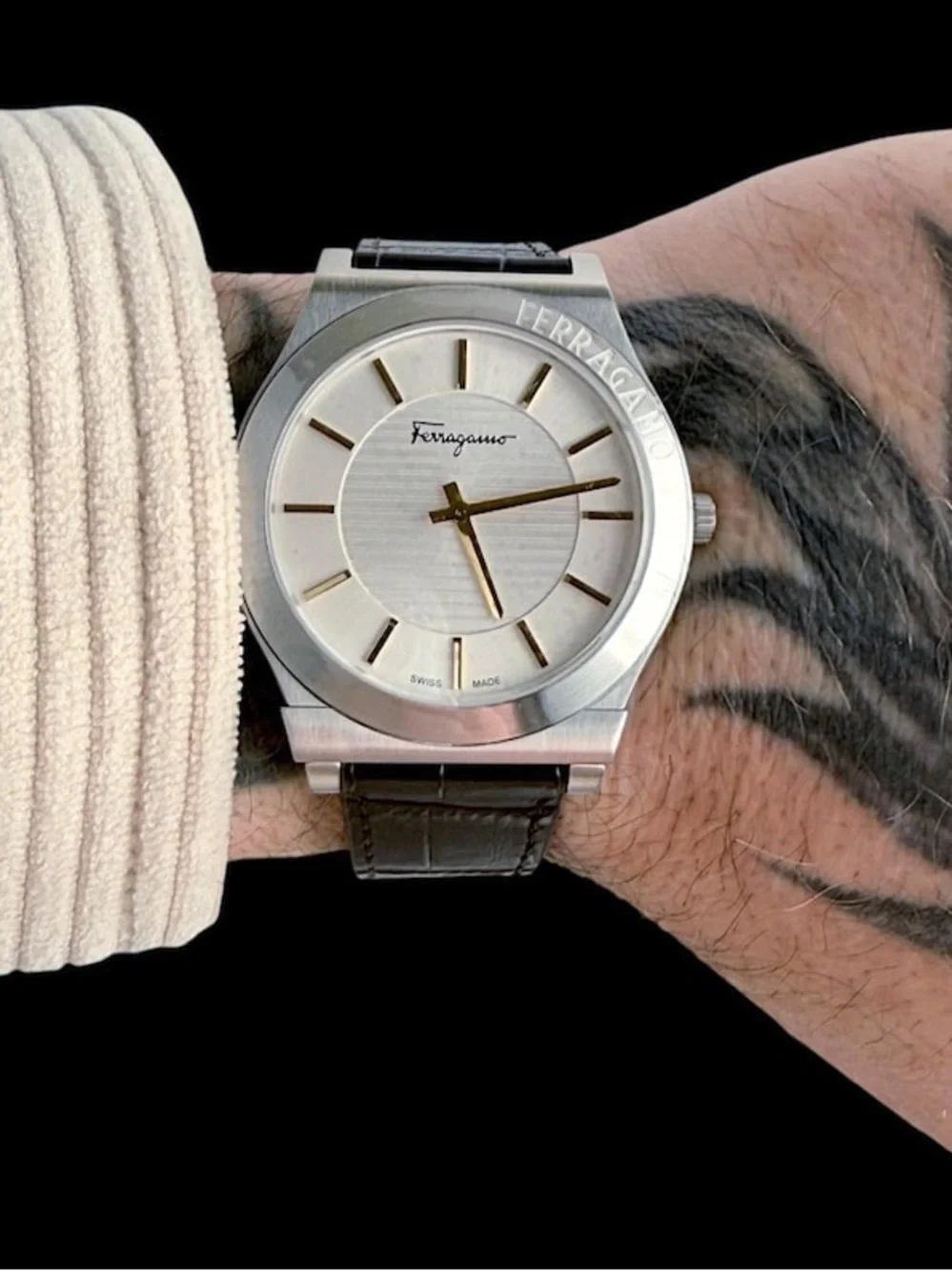 Brand New Salvatore Ferragamo Silver Dial Watch with Brown Leather Strap